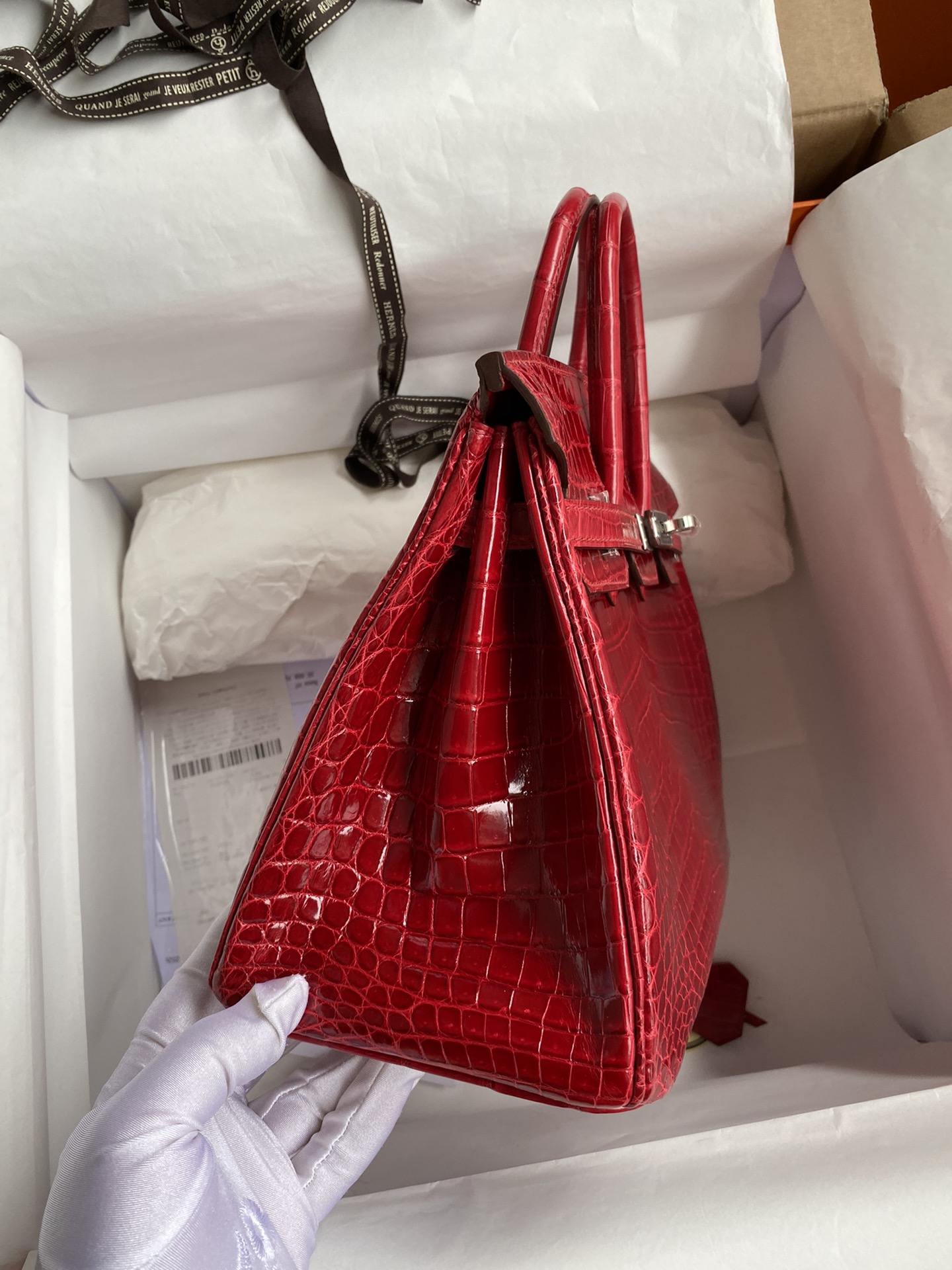 Hermes Birkin 25CM Handmade Bag In Red Crocodile Niloticus Shiny Skin